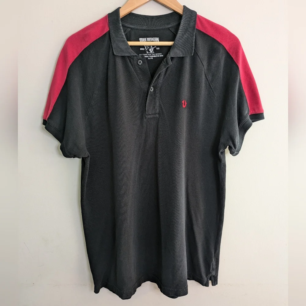 True Religion Vintage Red Black Polo Shirt Size XL